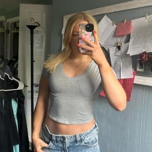 Gray V-Neck Crop Top
